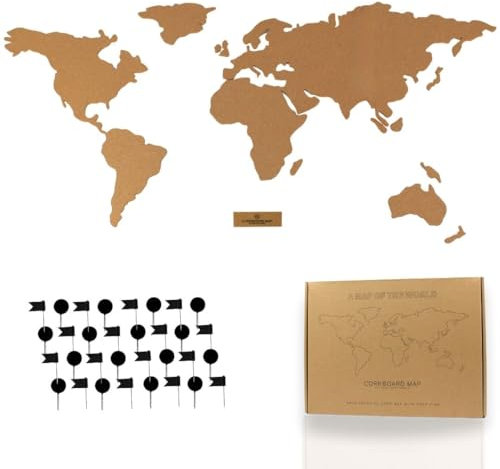 Tripvea - Tableau en Liège | Panneau Mural Carte du Monde 100x46cm – Tableau d’Affichage avec 50 Punaises, Design Vintage & Naturel
