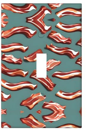 Streaky Bacon - Cubiertas de salida con estampado de tocino, 1 placa de pared de tamaño estándar, cubiertas de placas frontales de policarbonato de doble salida