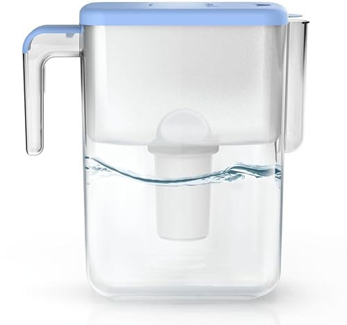 Ecosoft Slim Caraffa Filtrante – Colore Blu, Capacità 3,5 L, Riduce Cloro e Calcare, Design Compatto per il Frigo, Filtro Incluso