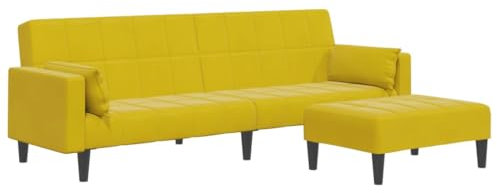vidaXL Divano Letto 2 Posti con Sgabello Giallo in Velluto, Divano Convertibile, Letto aggiuntivo, divanetto, Letto Ospiti, Divano 2 posti
