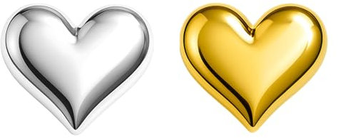 Lot deux Pins Cœur Doré & Argenté | Broche Femme Vêtement | Métal 3D | Cadeau fete des Mères original | French Pin | Accessoire Mode Saint Valentin | Bijoux Coeur Fantaisie pour Veste ou Sac