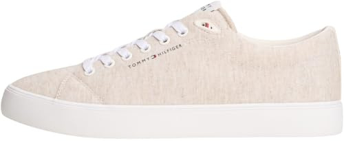 Tommy Hilfiger Uomo Sneakers Vulcanizzate Chambray Profilo Basso, Bianco (Ecru), 43