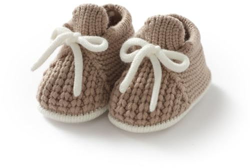 LAWKUL Baby Booties Knit Newborn Shoes Cozy First Walkers Infant Toddler Boots for Boy Girls 0-3 Months Beige