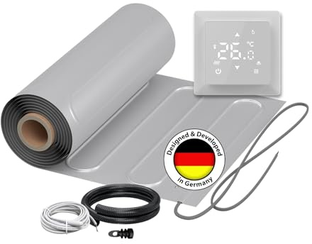 Calefacción eléctrica por suelo radiante para laminado: Esterilla calefactora de aluminio de dos núcleos WARMON de aluminio 150 W/m² para suelos flotantes, incluye termostato, termostato: 1 m²