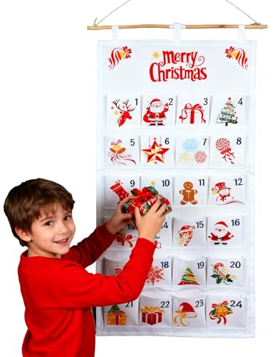 Julkalender 2025, adventskalender för fyllning, återanvändbar med 24 tygpåsar, julpåsar för upphängning julprydnad, nedräkningskalender dekorera