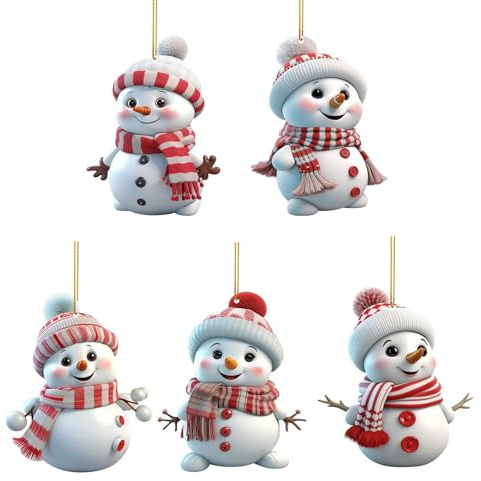 5 Stück Weihnachtsbaumschmuck, Christbaumschmuck Decorations 2D Acryl Schneemann Anhänger Weihnachtsbaum Anhänger Weihnachtsbaum Ornamente für Schlüsselanhänger, Kett, Wand, Party Deko