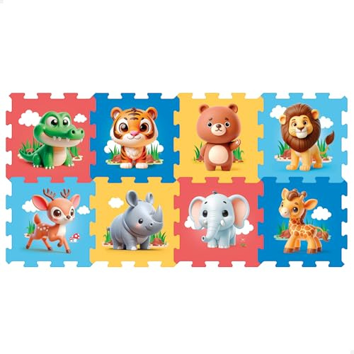COLORBABY C'Baby Alfombra Puzzle bebé, 8 pzs, Animales Selva, 114x58 cm, Tapete Acolchado bebés, Manta de Juegos Acolchada, Rompecabezas de Goma eva, Alfombrilla Juego niños +24 Meses (39126)