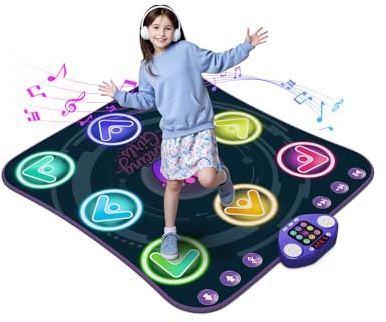 WAYKEE Dance Mat Toys for 3-12 Year Old Girls, Electronic Dance Pad with Light-up LED Wireless Bluetooth & 5 Game Modes, Christmas Birthday Toys Gifts for 3 4 5 6 7 8 9 10+ Year Old Girls