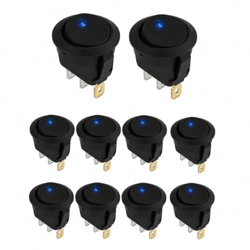 10Pcs Interrupteur à Bascule 12 V DC 20 A Éclairage Interrupteur Rond,Micro Interrupteur Voiture,ON/OFF 2Positions Marche/Arret 3Broches, Variateur et Commutateur Étanche pour Appareils et Bateaux
