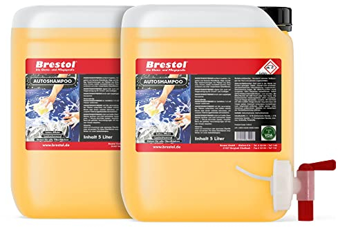 BRESTOL® Autoshampoo 10 Liter Konzentrat mit Auslaufhahn 51 mm - Autowäsche Abperleffekt Abperl-Effekt geeignet für Foam Master Schaumsprüher Schaumsprühgerät oder manuelle Fahrzeugwäsche
