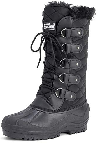Polar Mujer Tall Acolchado Forrada De Piel Nieve Táctico Montaña Impermeable Altura De La Rodilla Botas - Negro - UK8/EU41 - YC0356