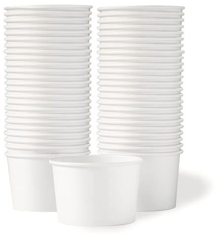 MATICAN Paper Ice Cream Cups - 50-Count 16-Oz Disposable Dessert Bowls for Hot or Cold Food, 16-Ounce Party Supplies Treat Cups for Sundae, Frozen Yogurt, Soup, White