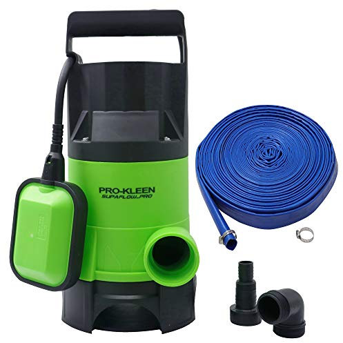 Pro-Kleen Submersible Water Pump 750W Electric, 14000L/H, 25m Layflat Hose for Clean or Dirty Water with Float Switch, 10M Power Cable - for Floods, Pools, Gardens, Ponds, Hot Tubs