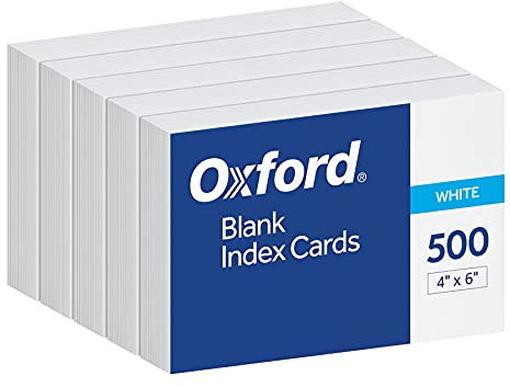Oxford Index Cards, Index Cards, Blank on Both Sides, White, Cards (40177), 4x6,100 Count (Pack of 5)
