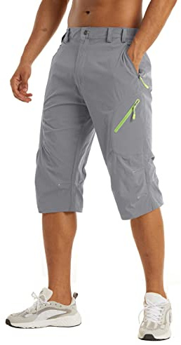KEFITEVD Short sous Le Genou pour Homme Short de Randonnée 3/4 à Séchage Rapide Capri Mince d'été avec 4 Poches Zippées