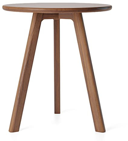 Raico Mesa auxiliar redonda de madera de nogal maciza, mínima de madera oscura, mesa auxiliar escandinava para salón, mesa de sofá, mesita de noche, pequeña mesa de café de madera (nogal)