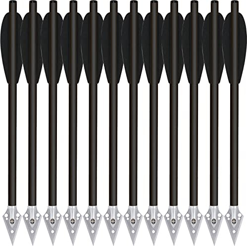 HUNTSPM 6.3 Mini Pistolet Boulons d'arbalète,Flèches d'arbalète en Carbone avec Pointes Broadhead en Acier pour arbalète de précision 50-80lbs Pratiquer la Cible de tir et la Chasse (6Pcs Noir)