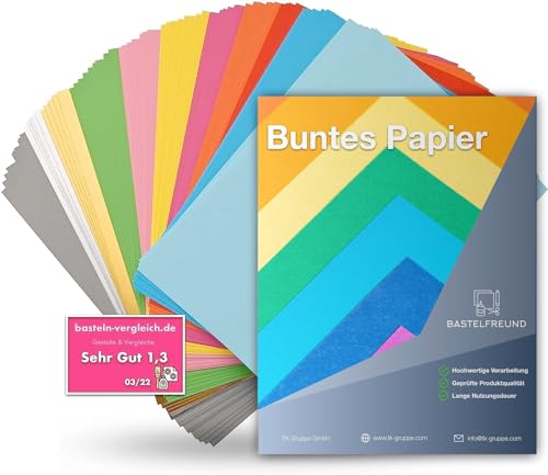 600x Buntes Paper 110 gsm Papier Tonpapier Buntpapier 120 g/m² - A4 Kopierpapier Druckerpapier bunt - zum Basteln & gestalten - Bastelpapier Tonkarton
