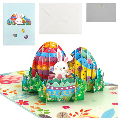 Carte de Pâques,Carte Pop-Up de Pâques 3D,Carte de Pâques Pop Up avec Enveloppe,Carte de vœux pop-up 3D,Carte 3D de Pâques,Cadeau de Pâques,Cartes de vœux pour Enfants