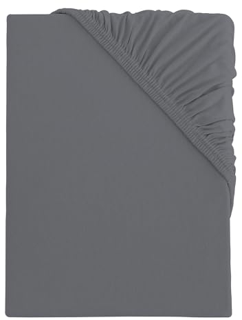 s.Oliver Spannbettlaken 140x200-160x200 cm- 100% Baumwolle, Matratzenhöhe bis 25 cm, besonders weich & angenehm, Spannbetttuch dunkelgrau