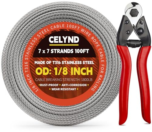 CELYND Stainless Steel Cable for Railing - 100FT 1/8 T316 Wire Rope Cable for Deck Railings System Kit