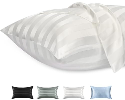 Lirex 2er Set Satin Kissenbezug 50x70cm mit Reißverschluss, Weich wie Seiden Kissenbezüge, Satin Kopfkissenbezug Kissenhülle für Haar und Haut Kommt, Weißen Streifen