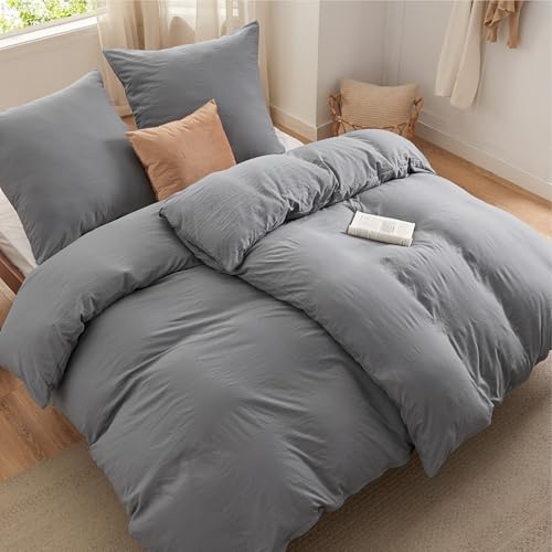 BEDSURE Bettwäsche 135x200 4teilig Bettbezug - Weiche Baumwollähnlich Bettwäsche-Set 135 x 200 cm 2er Set mit 2 Kissenbezüge 80x80 cm, ÖKO-TEX Deckenbezug Bedding Grau mit Reißverschluss