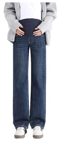 Umstandsjeans, Hose mit weitem Bein, verstellbare Taille, Taschen, modisch und elegant, geeignet für Mädchen unter 170 cm