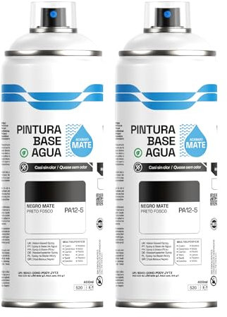 H HANSEL HOME Pintura Spray Base Agua 400ml - Para Muebles, Metal, Plástico y Madera - Ecológica y Sin Olor, Colores Duraderos - Negro Mate, 2 unidades