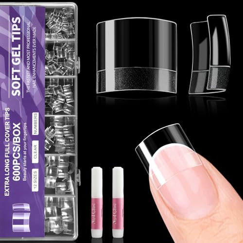 MELLIEX 600 Pièces Capsule Americaine Ongle, 12 Tailles Transparent Faux Ongles Demi Capsules Ongles pour Nail Art DIY（Carré）
