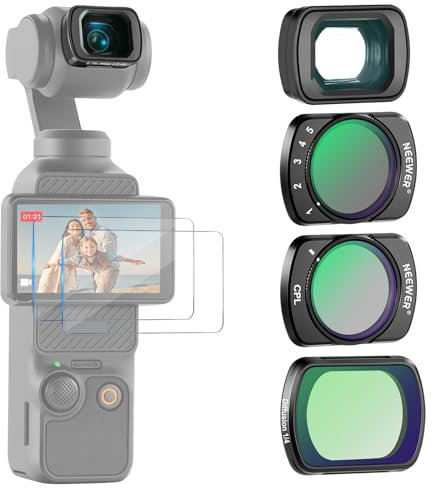 NEEWER Set di Filtri (3 Pezzi) con Obiettivo Grandangolare 0.75X FOV a 108°, Filtro ND2-32 Variabile CPL Black Diffusion 1/4 Compatibile con DJI Osmo Pocket 3 Creator Combo Accessori, FL-B09