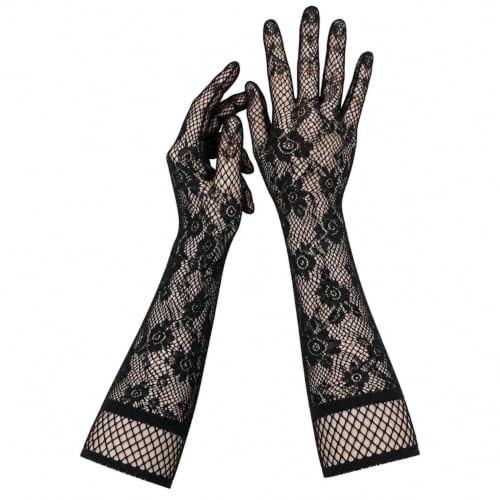 EastriseLong Black Lace Gloves for Women - Elegant Elbow-Length Opera Gloves, Stretchy Nylon Evening Gloves for Weddings, Galas & Costume Parties