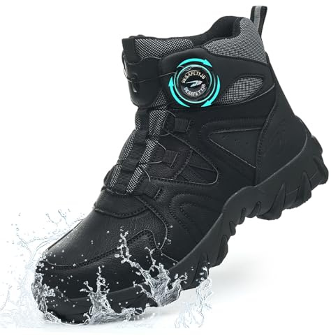 Zapatos de Seguridad Impermeable Botas de Seguridad para Hombre Mujer Impermeable Botas de Trabajo Punta de Acero Ligeras Zapatillas de Seguridad Antideslizantes, Negro, EU 42