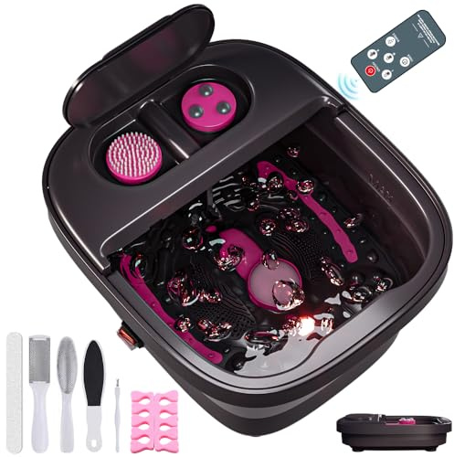 Aqvesane Collapsible Foot Bath, Foot Spa Bath Massager with Heat, Bubble, Remote Control, Temperature Control, 3 Pedicure Attachments, Feet Soaking Tub for Stress Relief