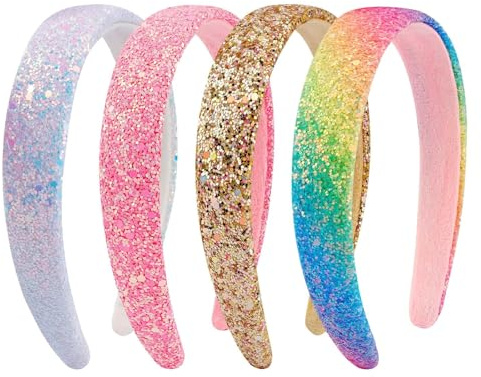4 Pièces Bandeaux à Paillettes, Antidérapants Serre Tete Fille Paillettes Bandeau Paillette Cheveux Femme, Serre Tete Large, Accessoires de Cheveux Colorés pour Filles, Enfants, Femmes (A)