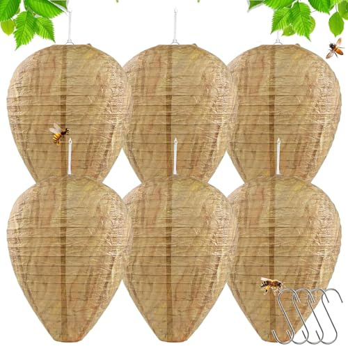 CHARMNAIL 6 Pezzi Trappola per Vespe - Finto Nido Appeso, Waterproof Esterno, Anti Vespe, Resistente Intemperie, Stile Rustico