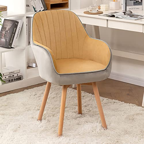Sillón de terciopelo de mediados de siglo, cómoda silla de comedor giratoria para oficina moderna y tocador, silla tapizada con base de madera, diseño elegante y funcional