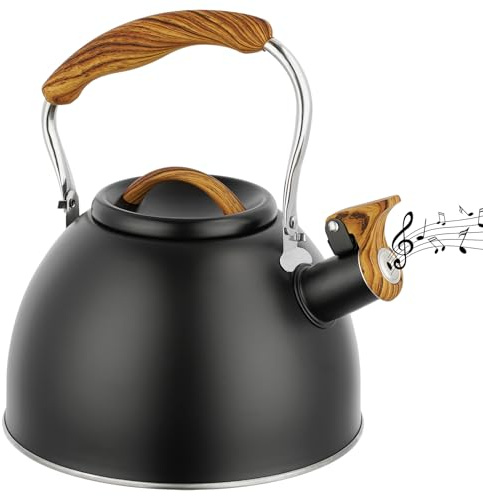 Phyllia Tea Kettle -3.L Whistling Tea Kettle for Stove Top Stainless Steel Tea Pot Stovetop Food Grade Water Kettle with folding Handle for Coffee Tea Milk Hot Water Kettle Pot -Black