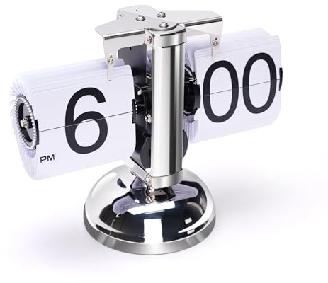 Frdhee Retro Flip Down Desk Clock, Vintage Digital Flip Desk Clock with Stainless Steel Base and Large Number Display Mechanical Auto Flip Clock Desk Clock for Home Livingroom Study (White)