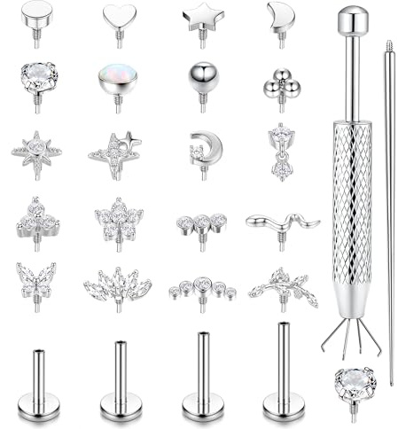 16G Piercing Tragus Helix Hypoallergénique Boucles d'Oreilles Acier Inoxydable Femme Or Argent Filetage Interne Piercings Nez Medusa Creoles Cartilage Oreille Conch Levre Labret Piercing Oreille -S