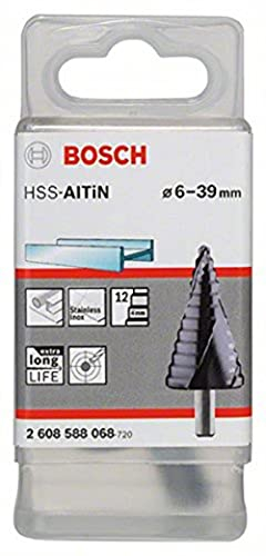 Bosch Accessories Professional Stufenbohrer HSS-AITiN mit 3-Flächen-Schaft (Ø 6-39 mm, 12 Stufen)