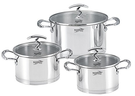 HAUSSMANN heritage- 6 Piéces Marmite/Faitouts en acier inox avec couvercles en verre－20/22/24cm－Haute Qualité - tous feux dont Induction - HM0621