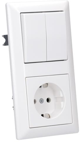 JUNG Komplettset AS500: Steckdose A1520WW + Serienschalter AS591-5WW + Wippschalter 505U + 2-fach AS582WW Rahmen, Alpinweiß glänzend