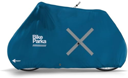 BikeParka Urban Bike Cover - Waterproof & Durable with Lock-Through Panels, RipStop fabric, Adjustable for Any Bike, Attachable Stuff Sac - Ideal for Bikes in Daily Use (Ciel Blue)
