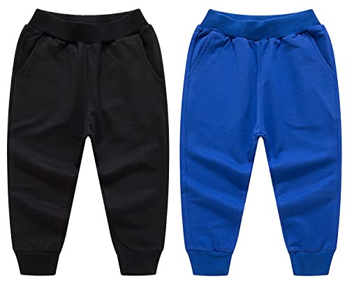 De feuilles 2-pack barn flickor pojkar träningsbyxor dragsko elastisk midja jogging underdel joggingbyxor vanliga långa byxor byxor