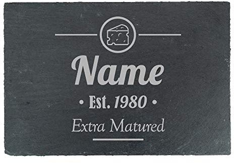 Personalised Engraved Rectangular Slate Cheeseboard with Extra Matured Design, Personalise with Any Name and Year, Perfect for Any Cheese Lover for Any Occasion
