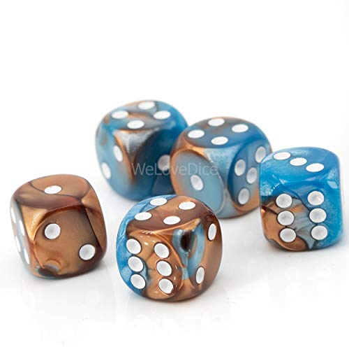 W6 Würfel Kupfer blau/weiß - Made in Germany! - 5Stk