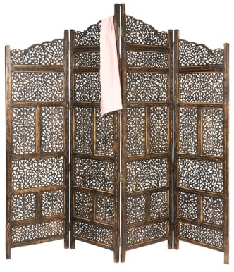 Träskärm, rumsavdelare, orientalisk stil, Saraswati, brun