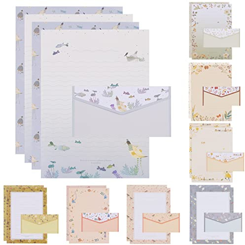 72Pcs Stationery Paper and Envelopes Set Contain 48Pcs Letter Paper 24Pcs Envelopes Double Sided Floral Design Lined Stationary Set for Writing Letters Poem Office School Supplies