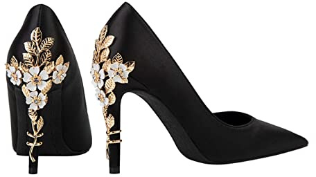 JOEupin Escarpins à talons hauts en satin à bout pointu pour femme